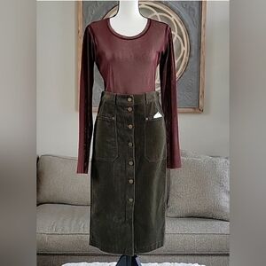 NWT Paper Crane Corduroy Button Up‎ Skirt Women Size Medium Olive Green